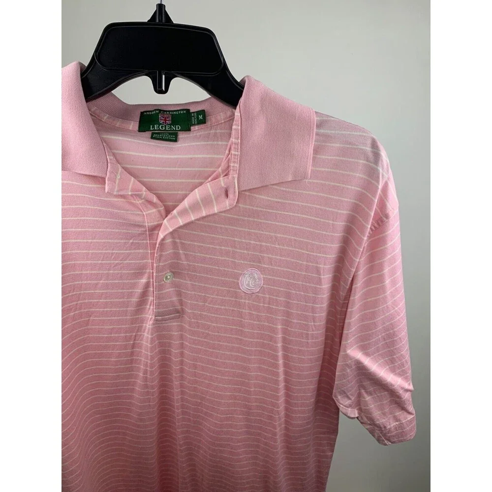 Ralph Lauren Shirt Mens Medium Pink Striped Polo 3 Button Golf Lightweight